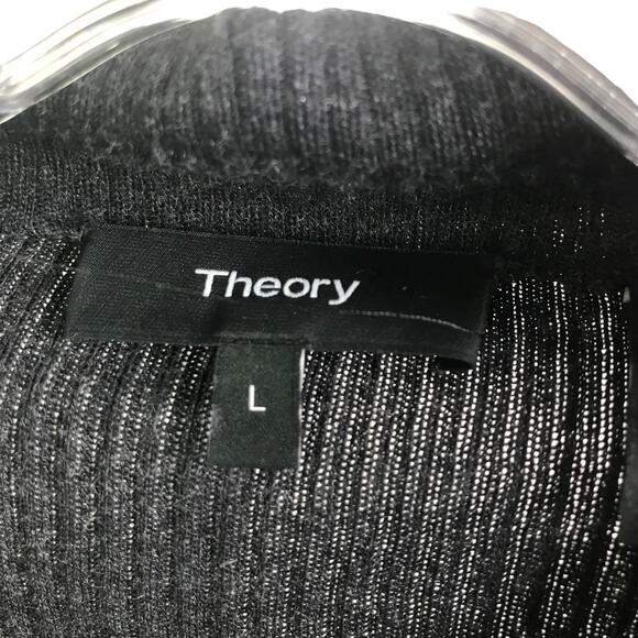 Theory Sweater Womens Sz L Black White Mixed Media Knit Long‎ Sleeve Top - Picture 2 of 12